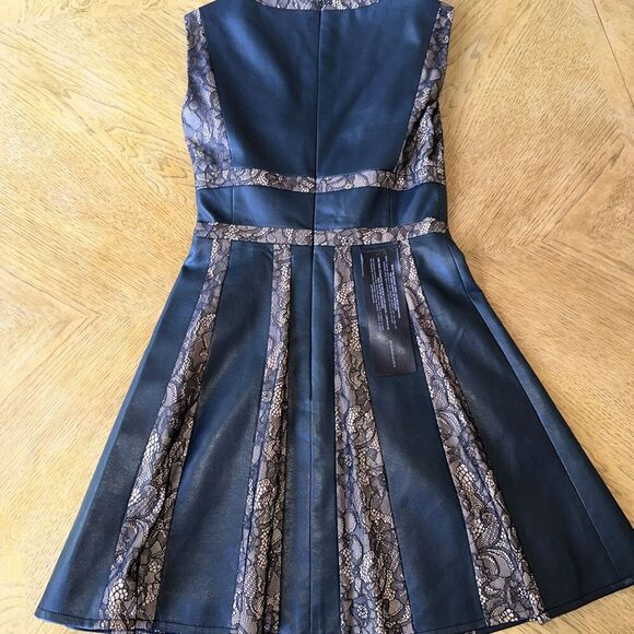BcBG Woman’s Black Leather Lace Matrix Mini evening cosplay Dress Size 0 NWT - Picture 3 of 9